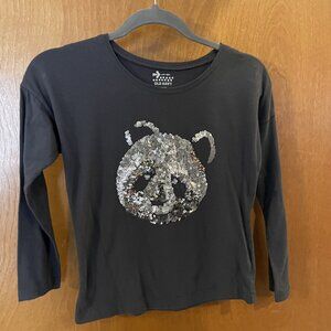 Old Navy girls shirt - Gray with Silver Sequin Panda - Size Medium 8 - EUC